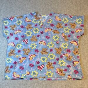 WOMENS J.I.J. SCRUBS "Teddy Bears & Butterflies" S/S SCRUBS TOP  SIZE 3x (5)